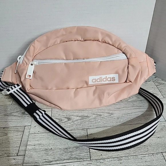 Adidas Waist pack Fanny Travel Bag Light Pink Clip Stripe Strap EUC Zip - Picture 2 of 12